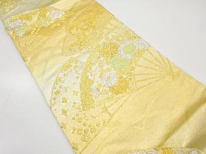 アンティーク　扇面に波・菊模様織り出し暈し袋帯(材料)